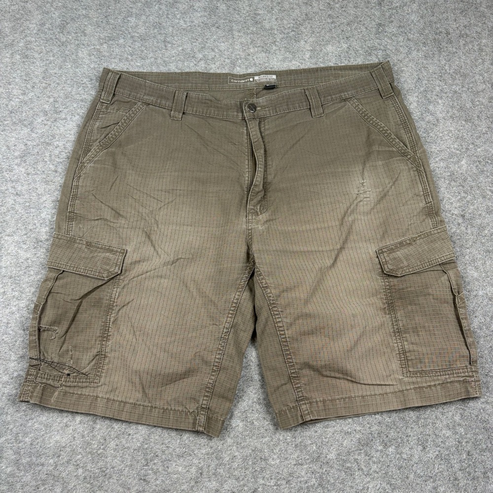 Y2K Carhartt Cargo Shorts Mens 42 Relax Fit Ripstop Brown Workwear Utility Faded